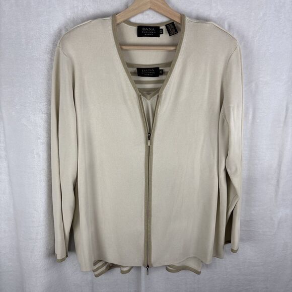 Dana Buchman Two Tone Cream Brown Zip Sweater & Tank Blouse Size 2X - Picture 1 of 9